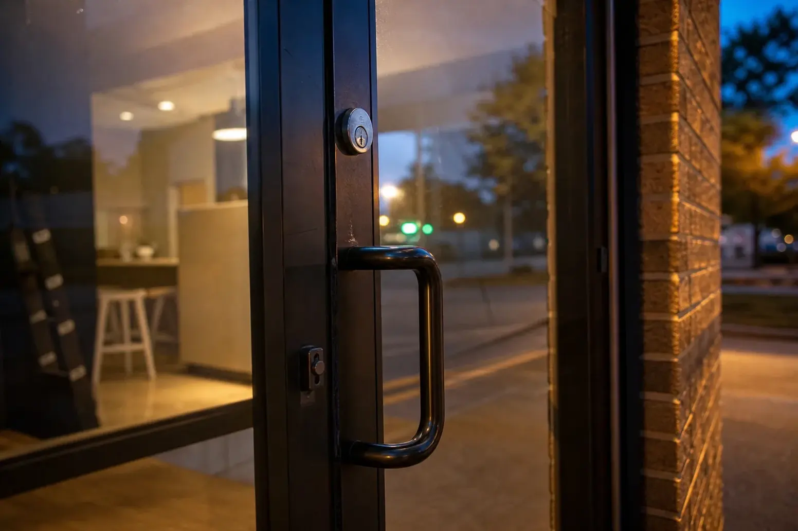 Glass entrance door of a local business