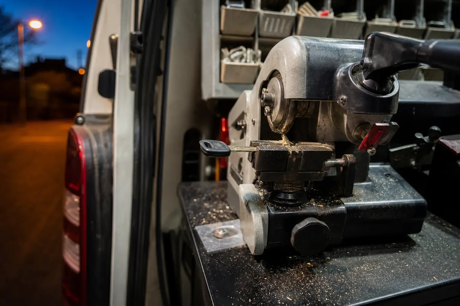 Key cutting machine in the service vehicle, AZ